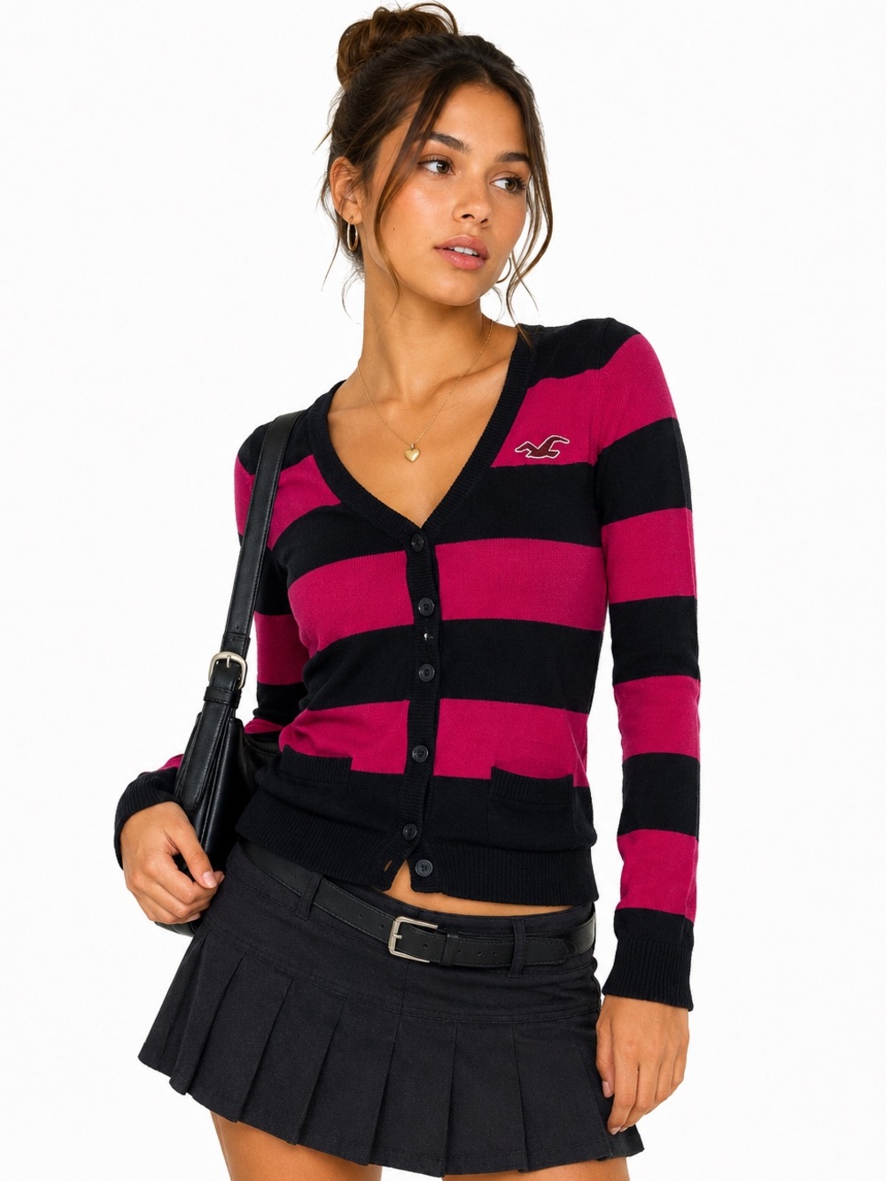 Y2K Hollister striped Button Front Cardigan Sweater Small Emo Preppy Academia